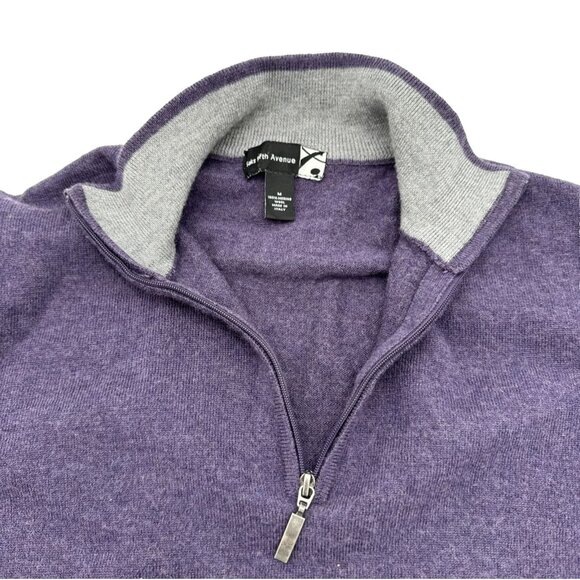 Saks Fifth Avenue Mens medium Purple 100% Merino Wool Mock Neck 1/4 Zip Sweater - Picture 4 of 6